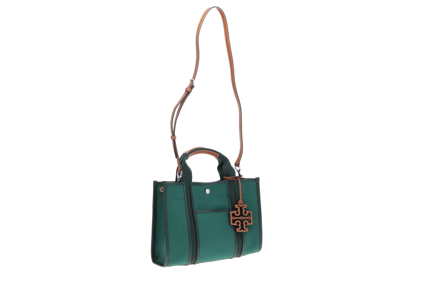 Tory Burch Tory Leather Trimmed Canvas Tote Dark Green