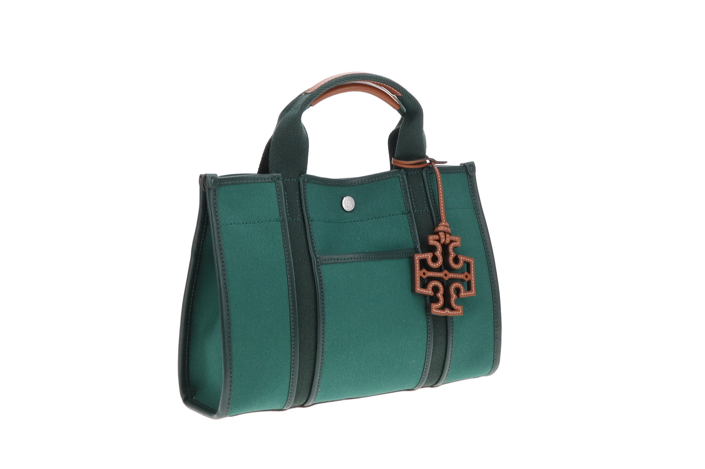 Tory Burch Tory Leather Trimmed Canvas Tote Dark Green