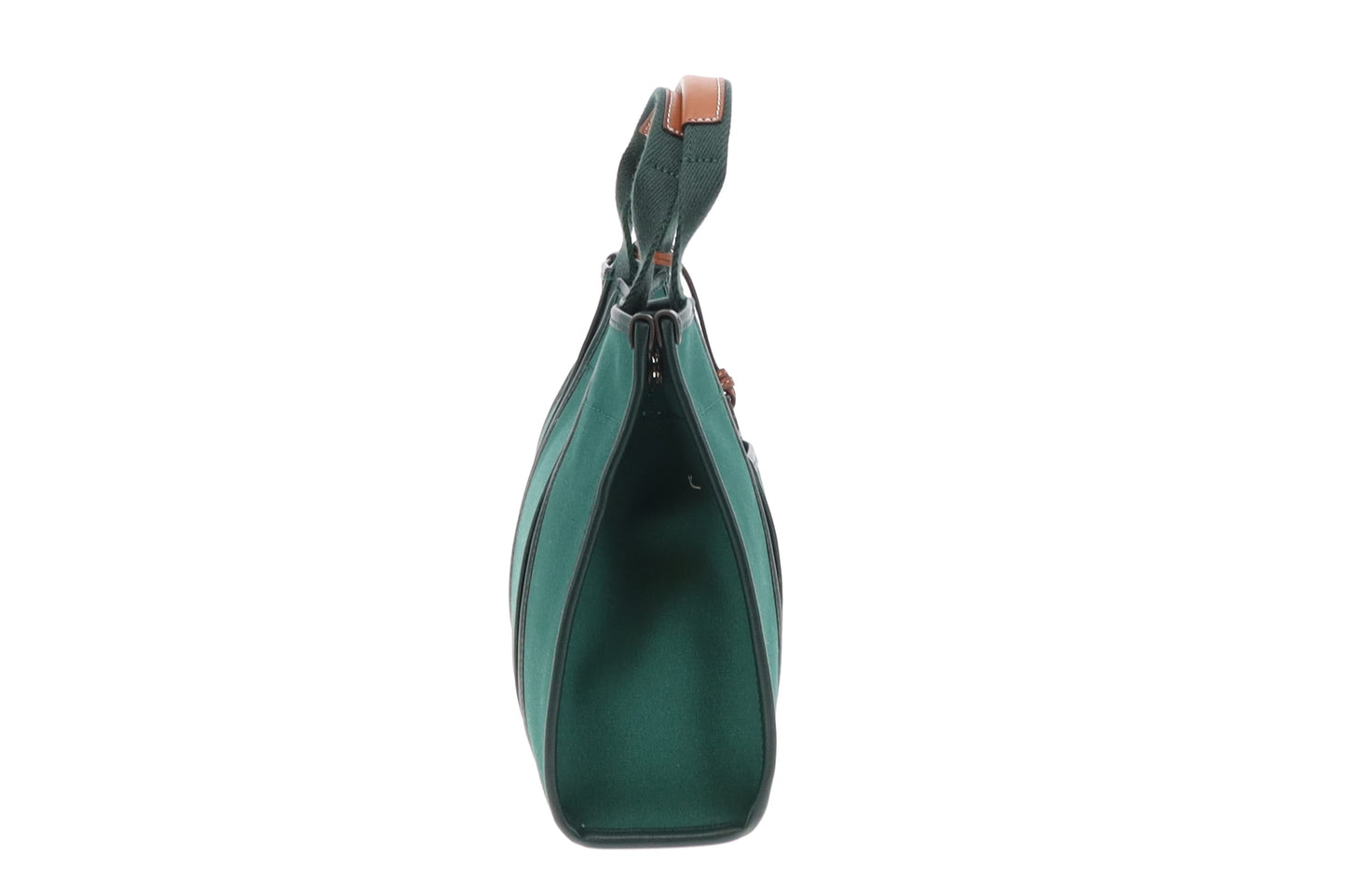 Tory Burch Tory Leather Trimmed Canvas Tote Dark Green