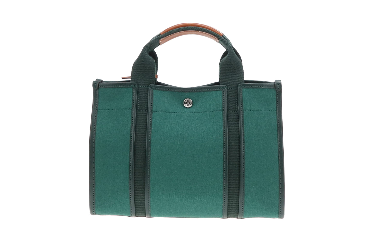 Tory Burch Tory Leather Trimmed Canvas Tote Dark Green