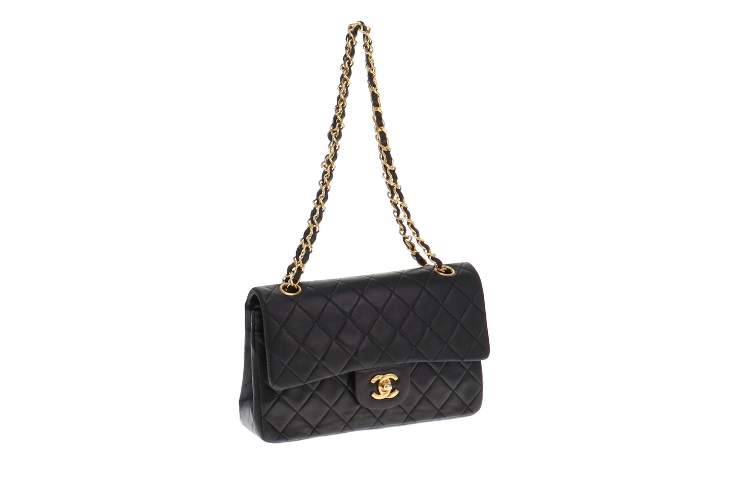 Chanel Black Lambskin GHW Small Vintage Double Flap Classic
