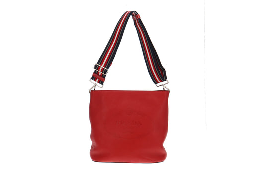 Prada Red Logo Embossed Vitello Phenix Crossbody Bag