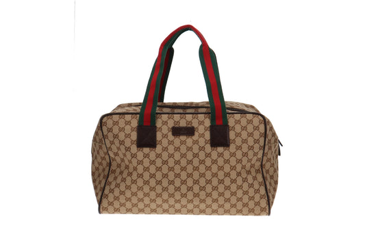 Gucci GG Canvas and Web Strap Vintage Overnight Bag