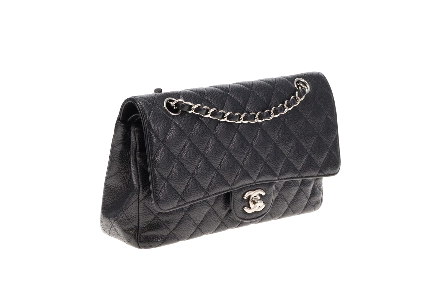 Chanel Black Caviar Silver HW Medium Classic Double Flap 2011