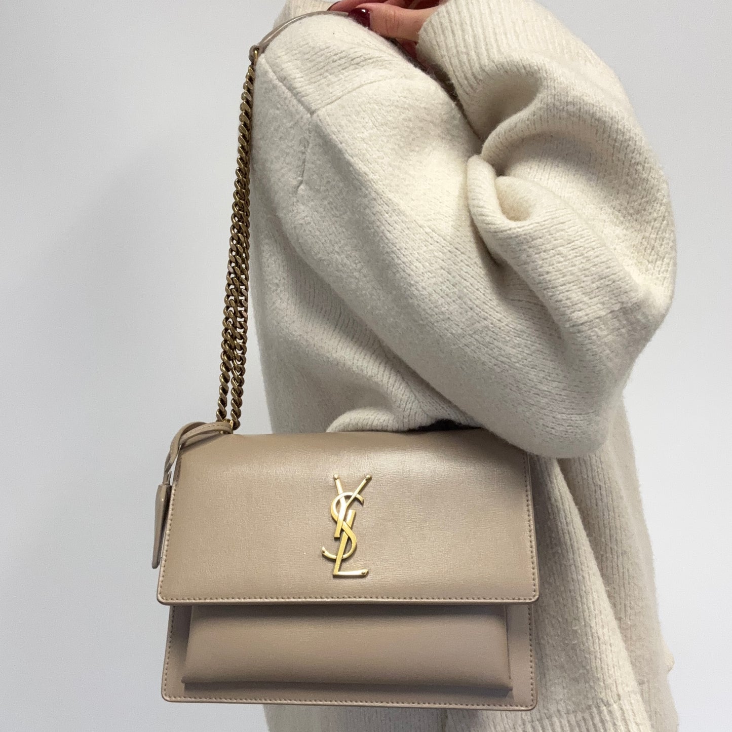 Saint Laurent Sunset Medium Beige With Gold Hardware