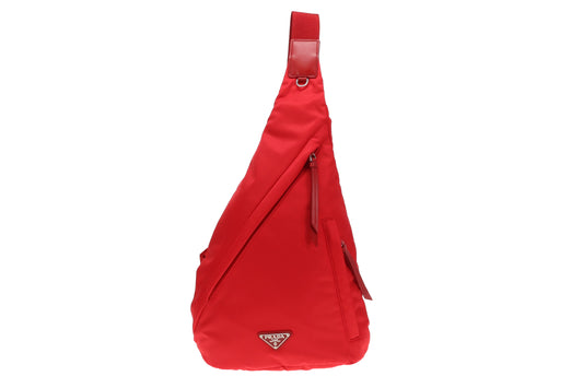 Prada Sling Backpack Red Nylon and Leather