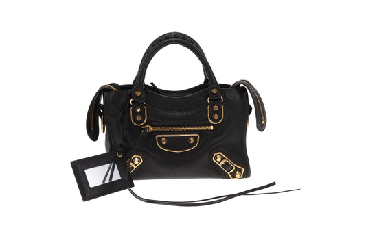 Balenciaga City Bag Mini Black Metallic Edge Black