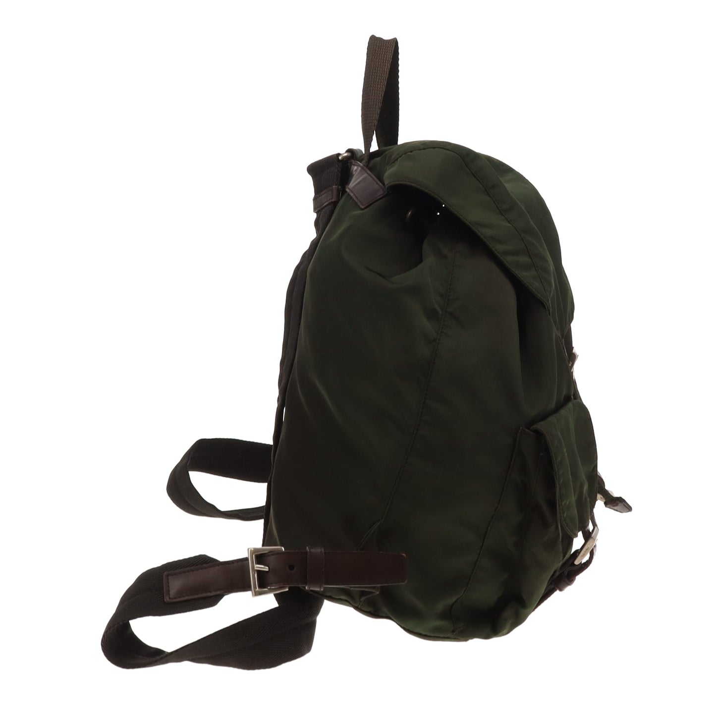 Prada Twin Pocket Backpack Green Nylon and Brown Leather