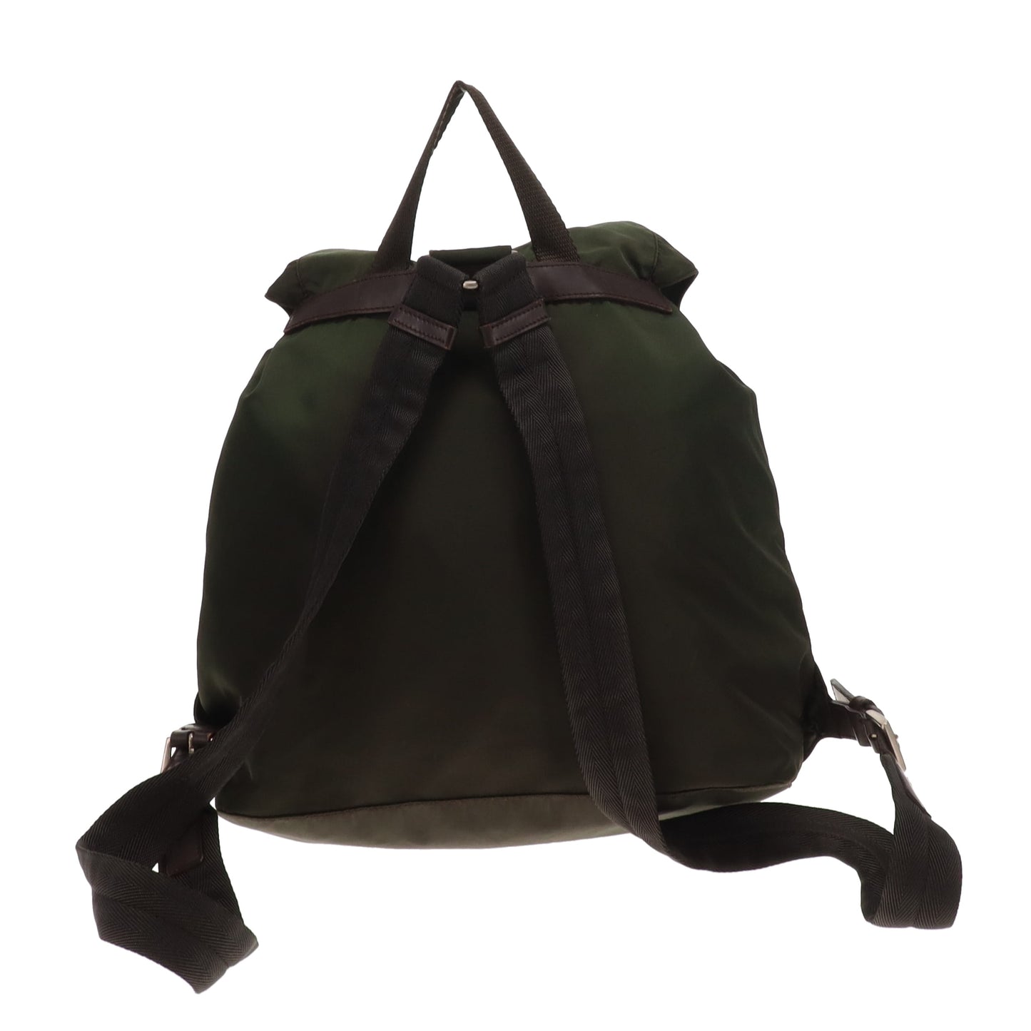 Prada Twin Pocket Backpack Green Nylon and Brown Leather