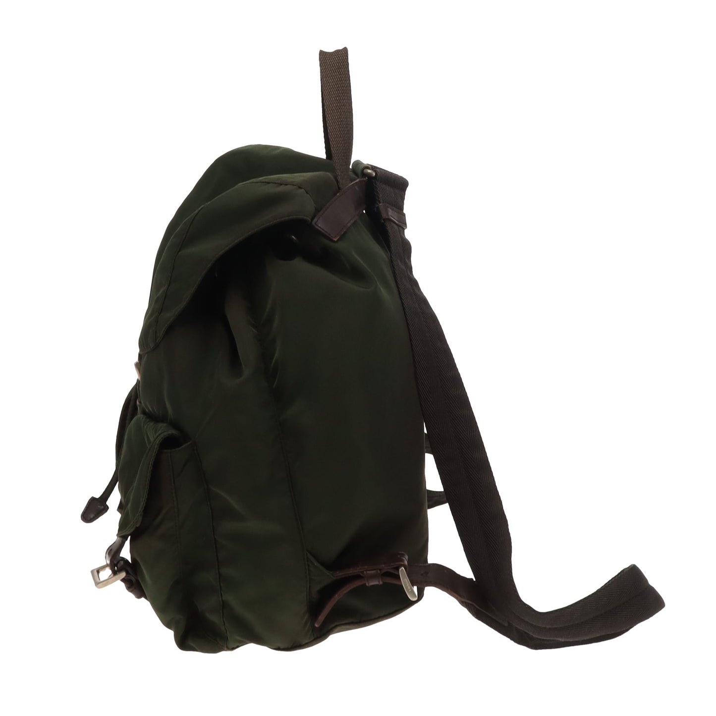 Prada Twin Pocket Backpack Green Nylon and Brown Leather