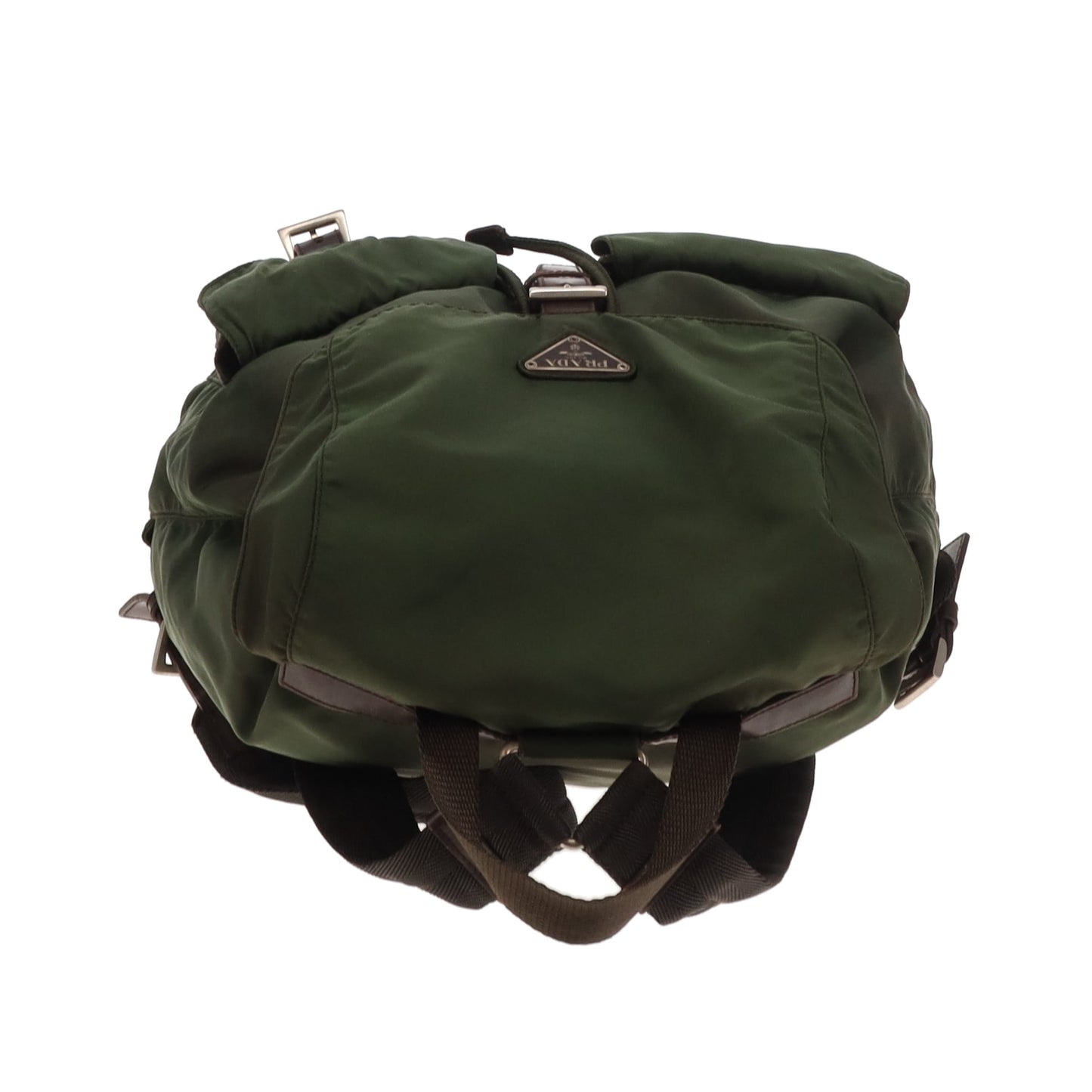 Prada Twin Pocket Backpack Green Nylon and Brown Leather