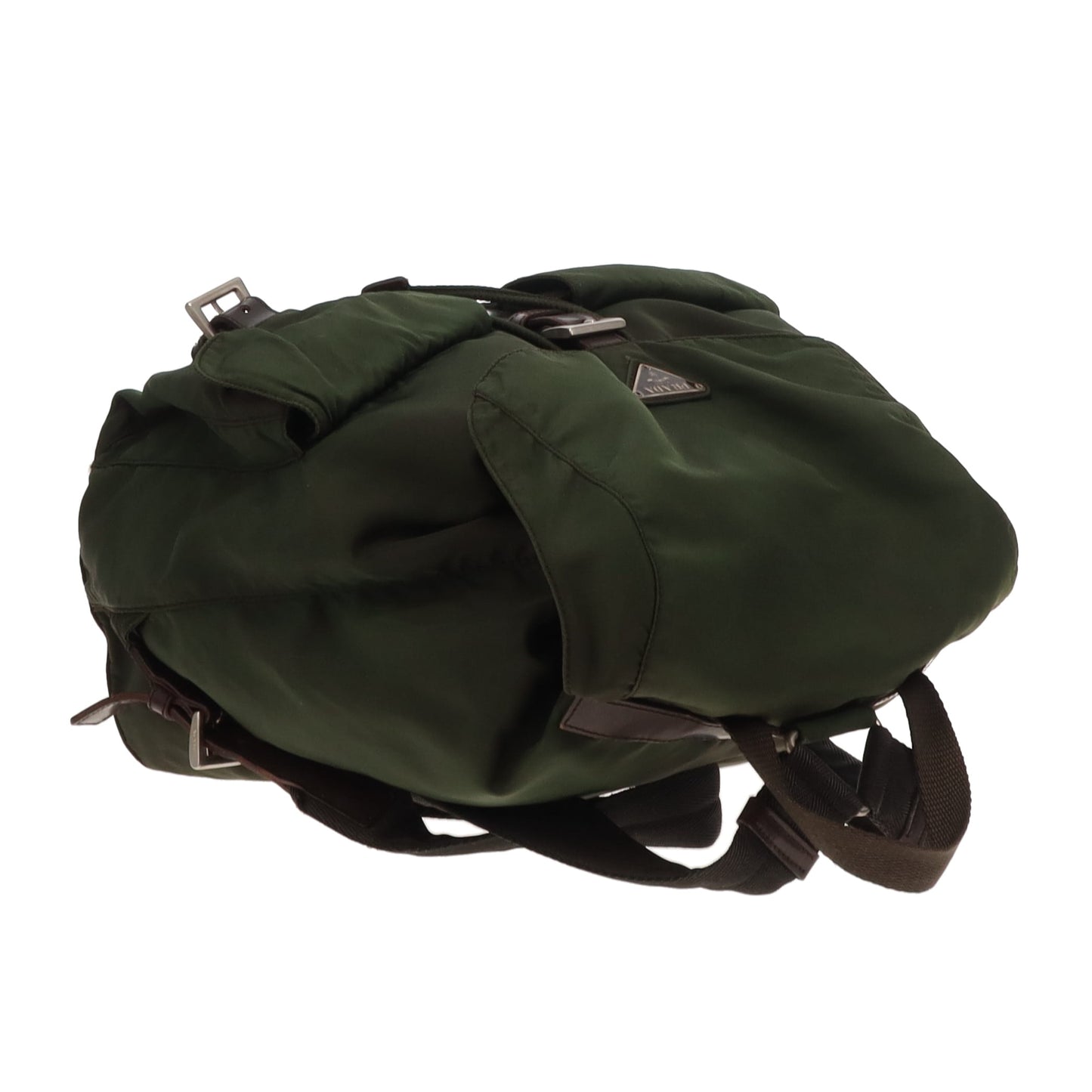 Prada Twin Pocket Backpack Green Nylon and Brown Leather