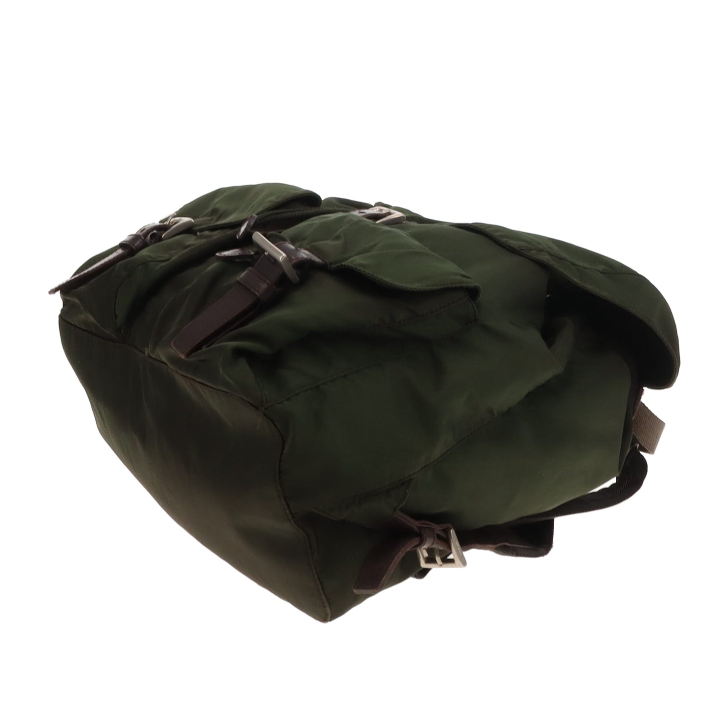 Prada Twin Pocket Backpack Green Nylon and Brown Leather