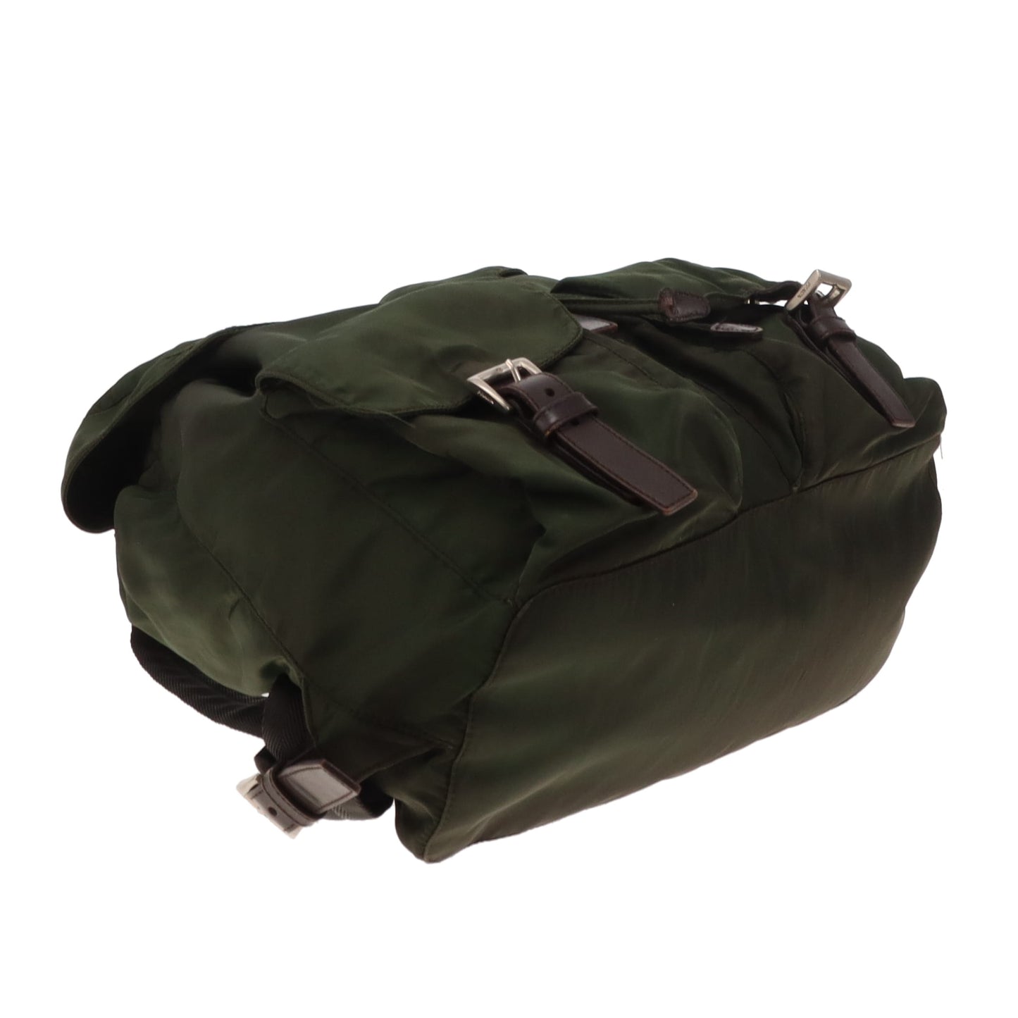 Prada Twin Pocket Backpack Green Nylon and Brown Leather