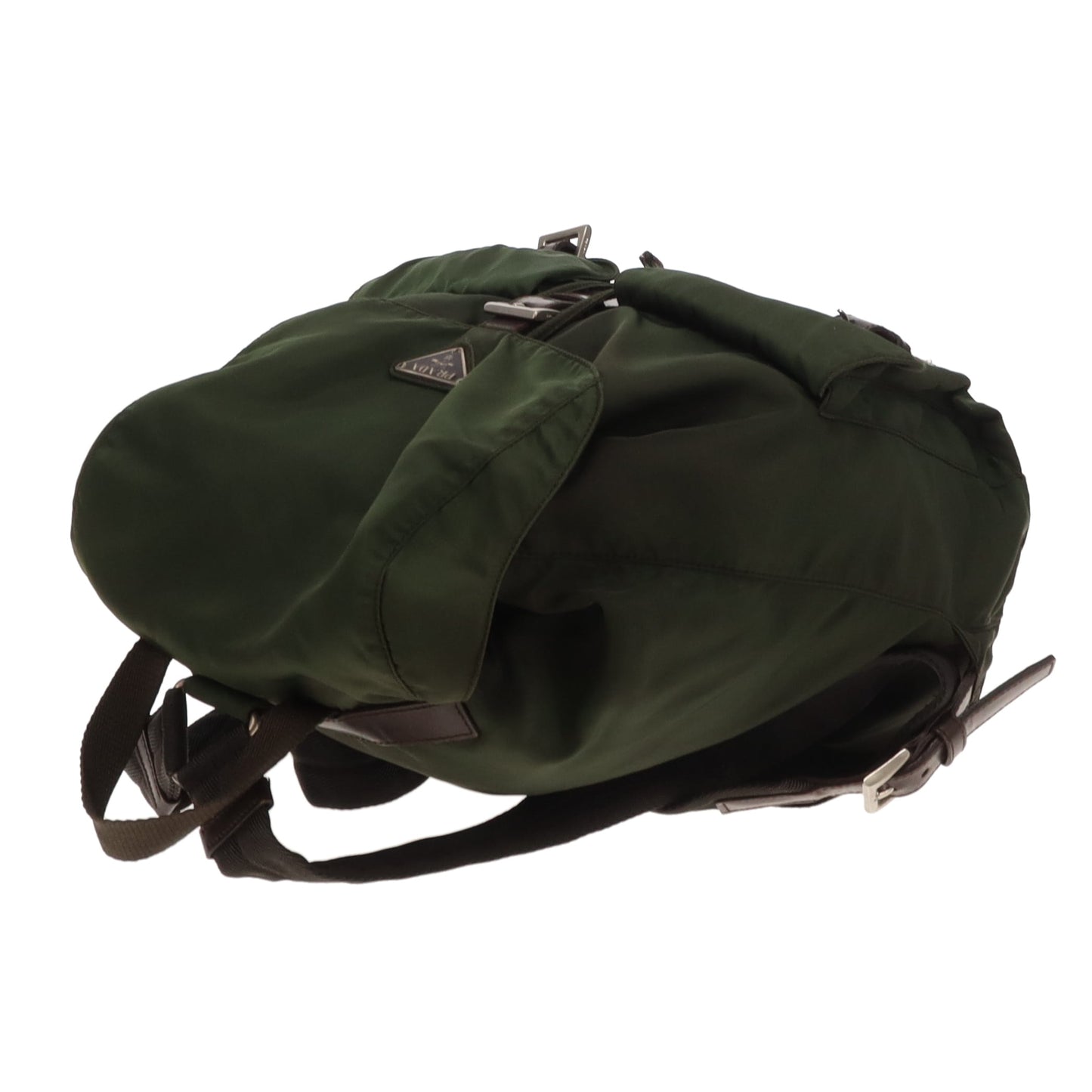 Prada Twin Pocket Backpack Green Nylon and Brown Leather