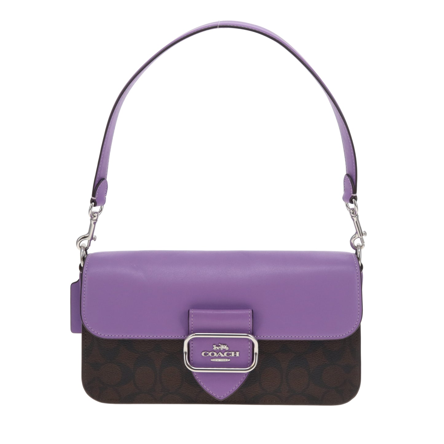 Coach Morgan Shoulder Bag Purple Leather and Signature Canvas
