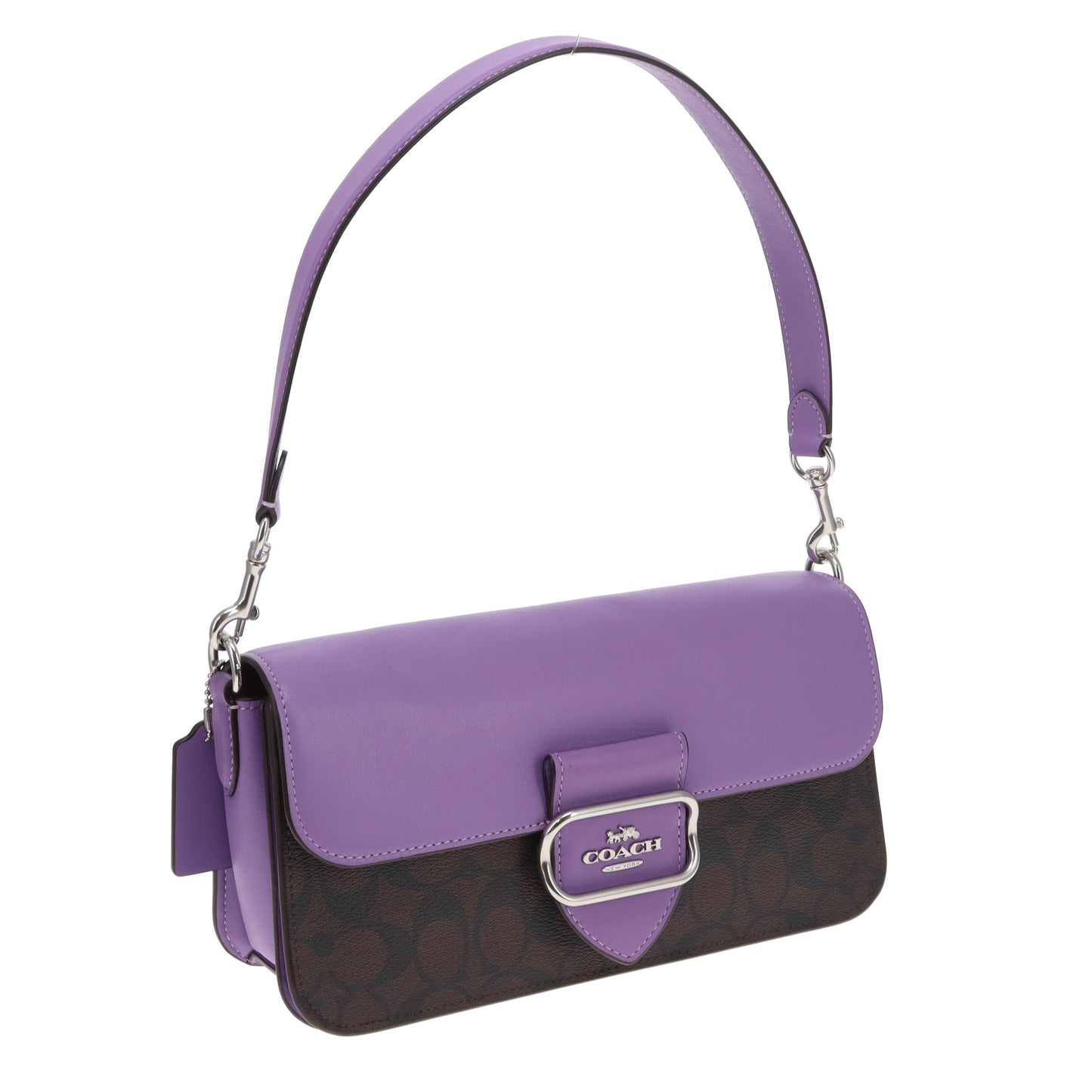 Coach Morgan Shoulder Bag Purple Leather and Signature Canvas