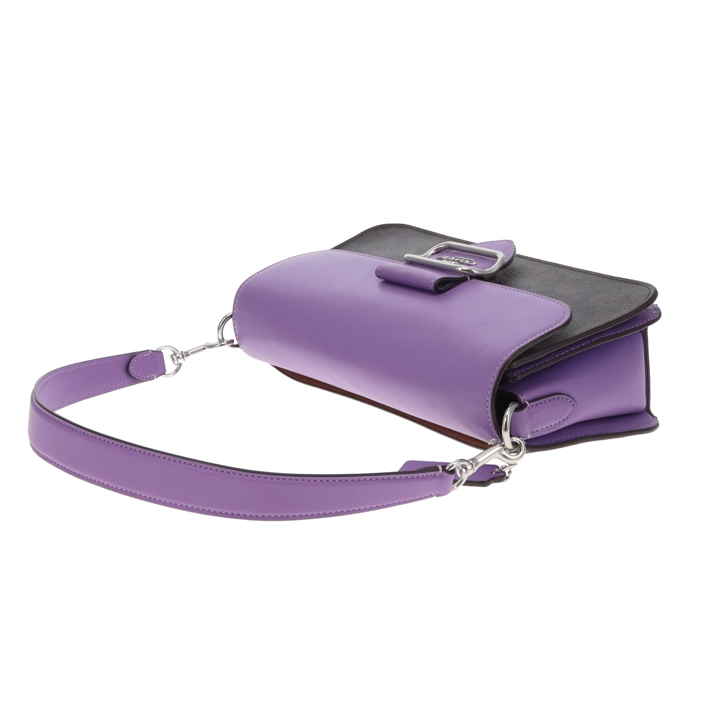 Coach Morgan Shoulder Bag Purple Leather and Signature Canvas