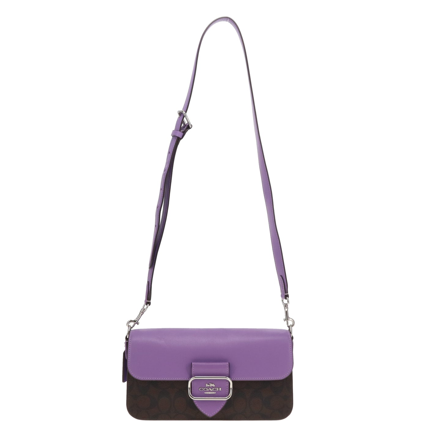 Coach Morgan Shoulder Bag Purple Leather and Signature Canvas