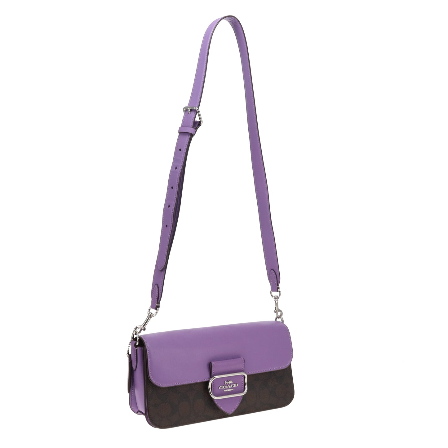 Coach Morgan Shoulder Bag Purple Leather and Signature Canvas