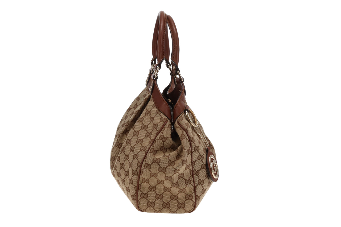 Gucci Sukey GG Canvas Tote With Brown Leather Trim Vintage