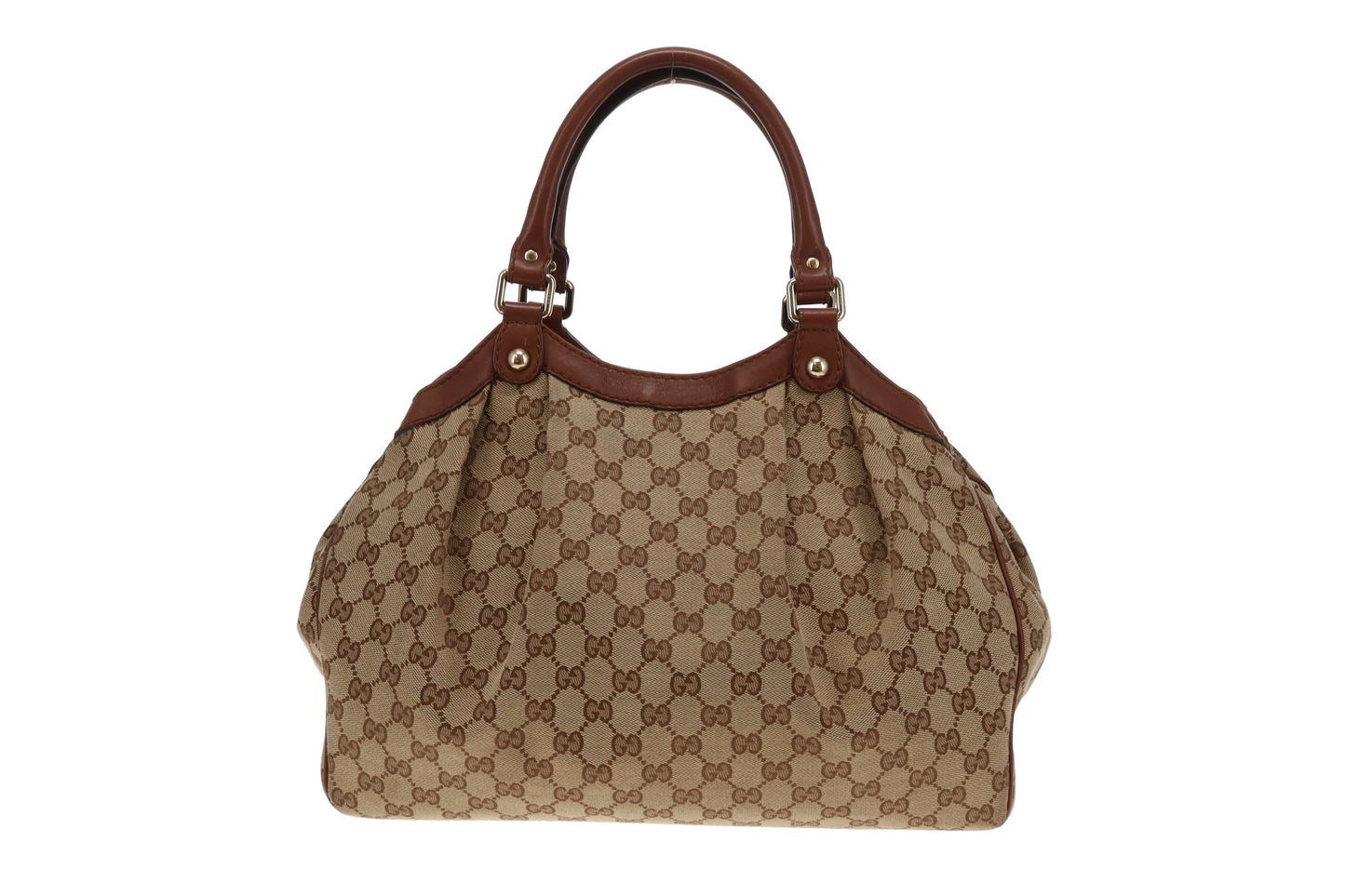 Gucci Sukey GG Canvas Tote With Brown Leather Trim Vintage