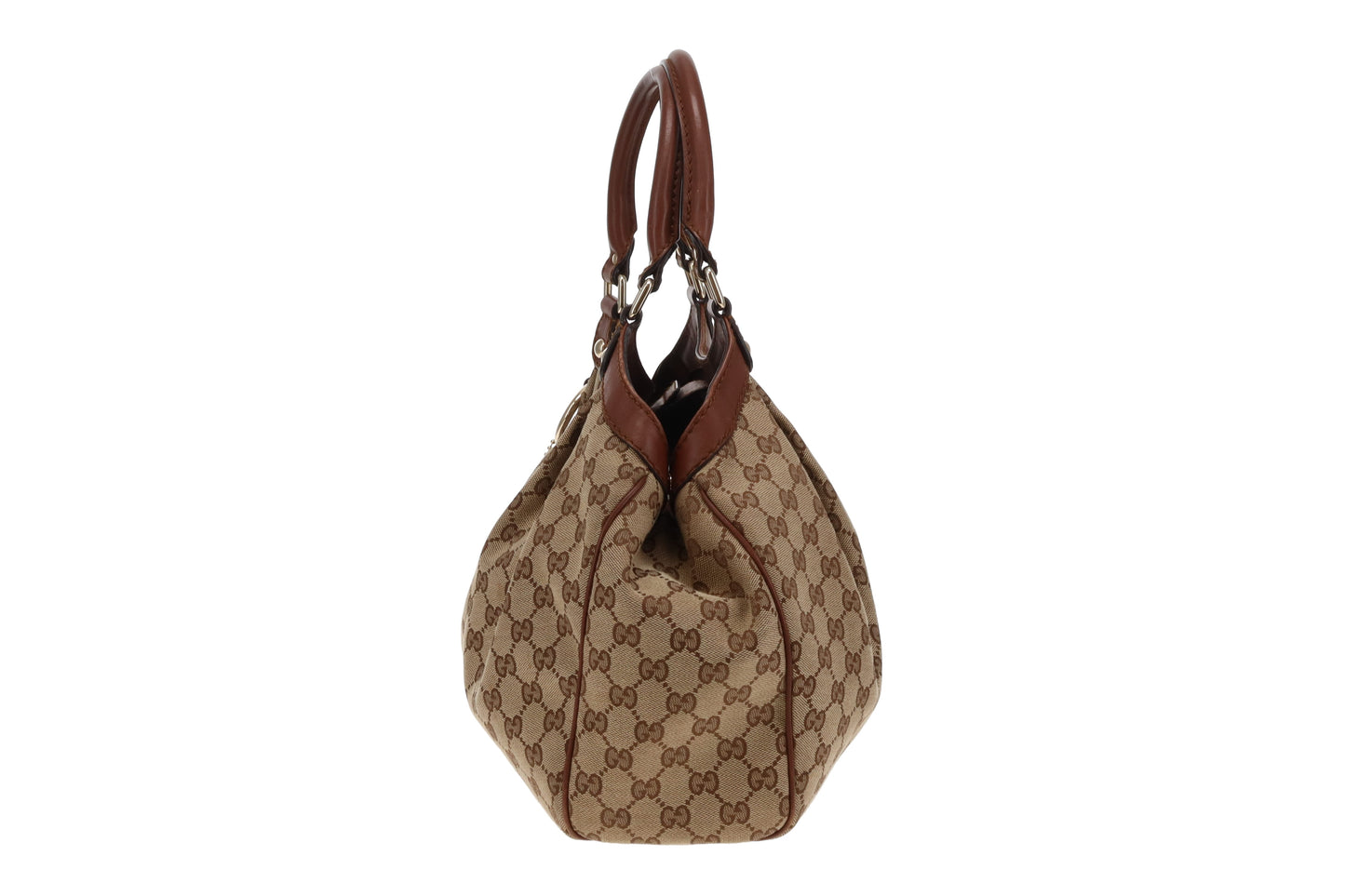Gucci Sukey GG Canvas Tote With Brown Leather Trim Vintage