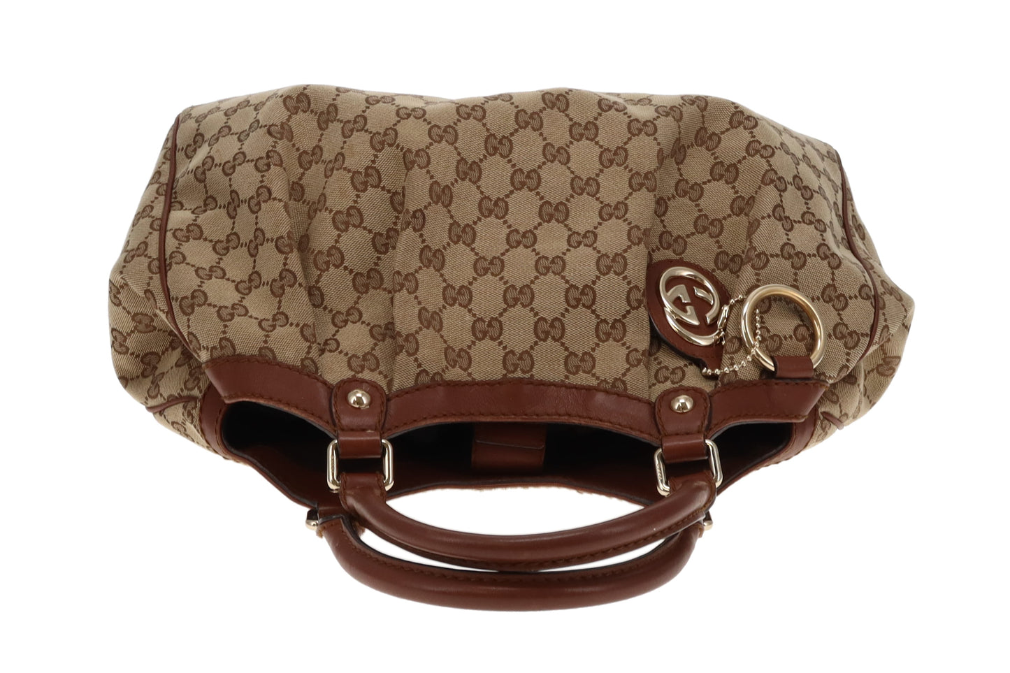 Gucci Sukey GG Canvas Tote With Brown Leather Trim Vintage