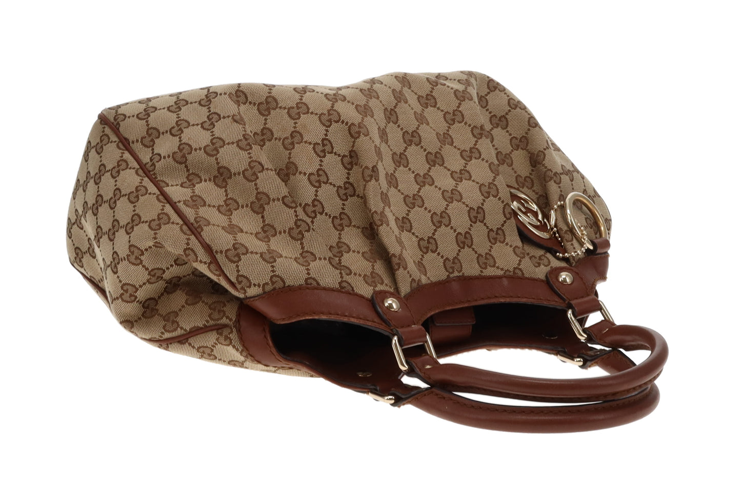 Gucci Sukey GG Canvas Tote With Brown Leather Trim Vintage