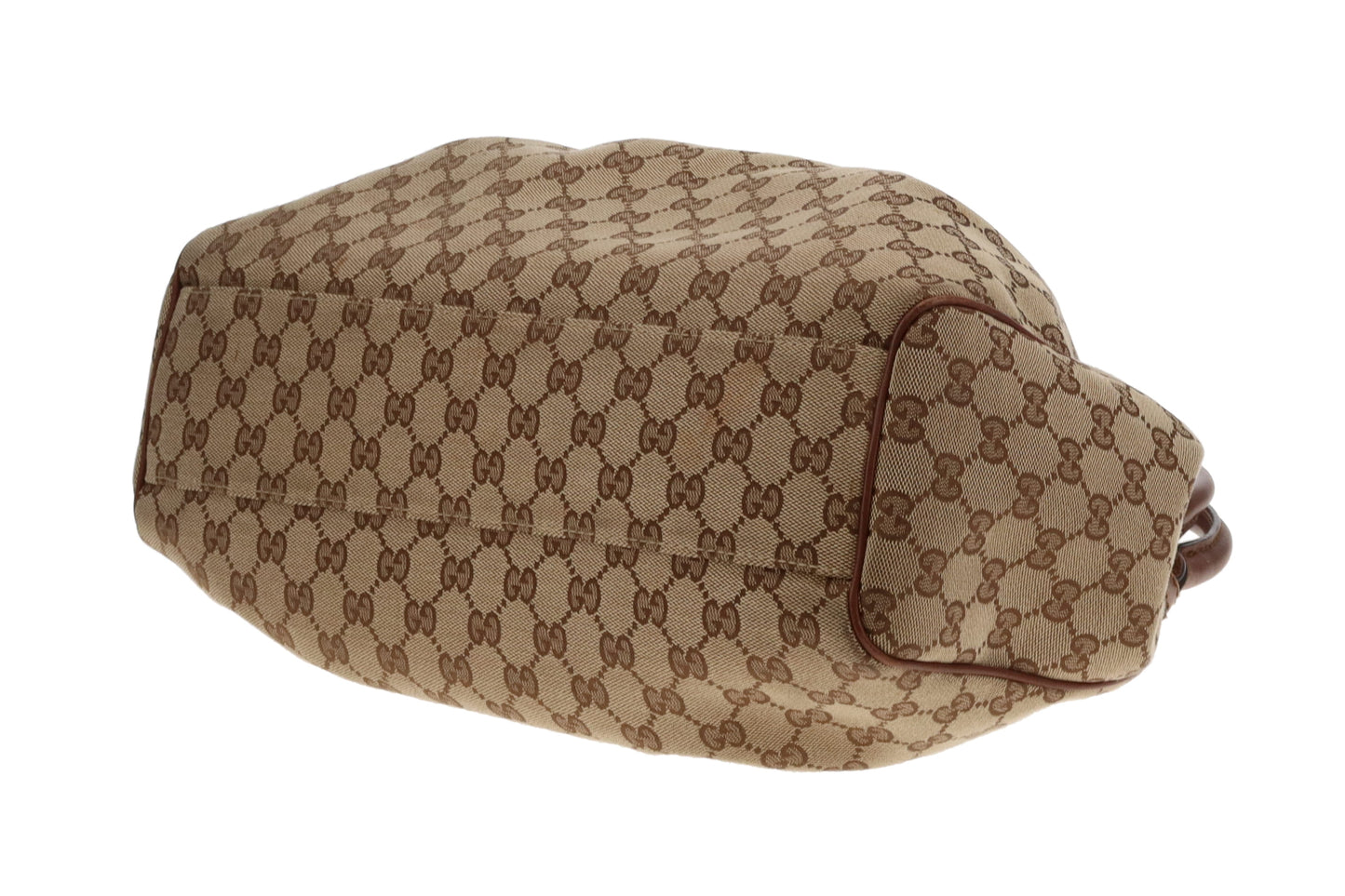 Gucci Sukey GG Canvas Tote With Brown Leather Trim Vintage
