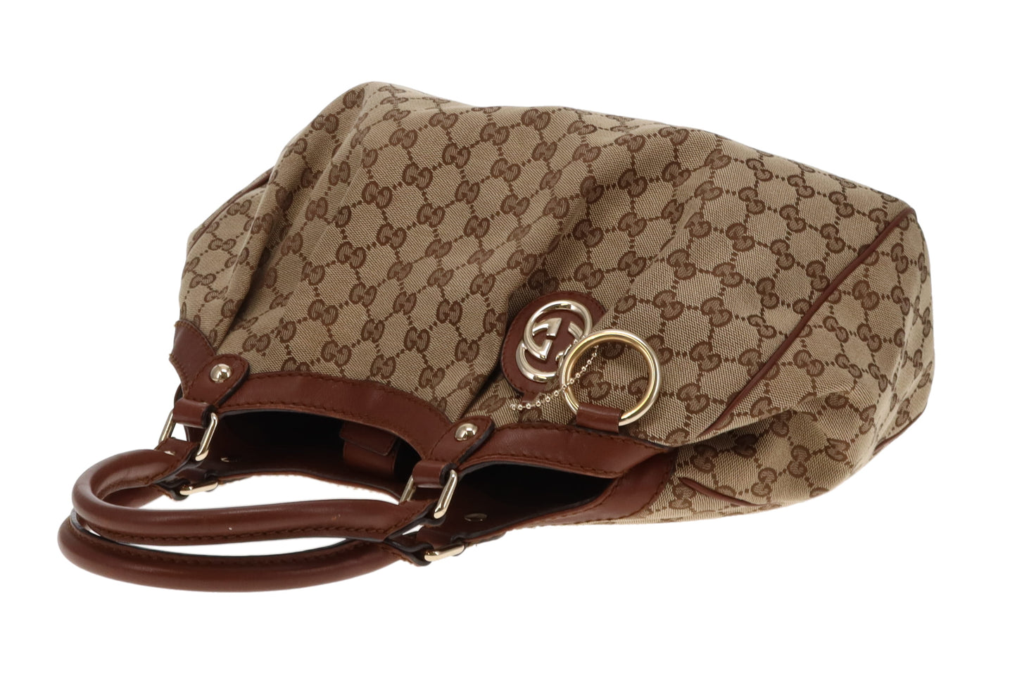 Gucci Sukey GG Canvas Tote With Brown Leather Trim Vintage