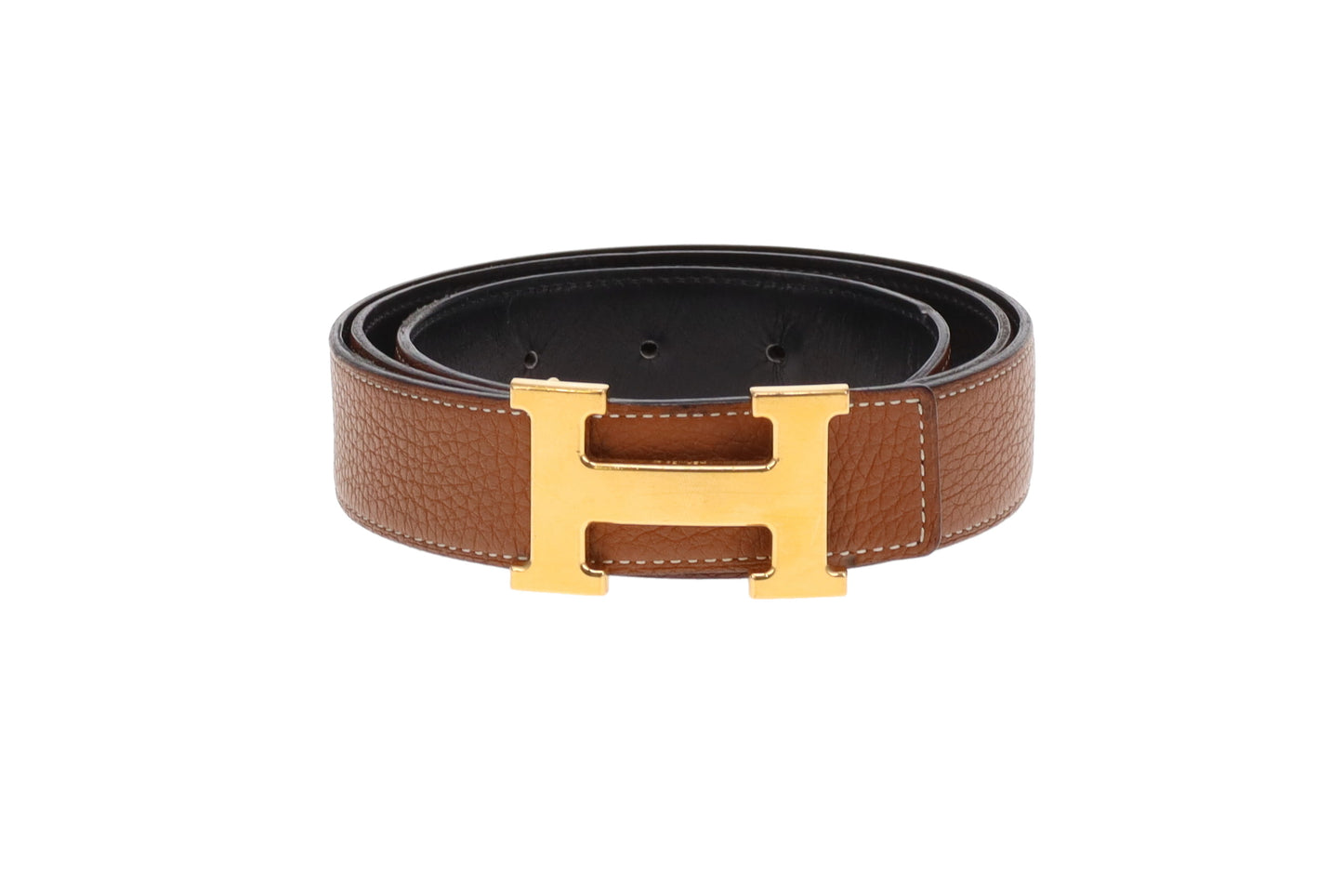Hermes 32mm Belt H Buckle Gold and Noir Reversible Leather 95cm