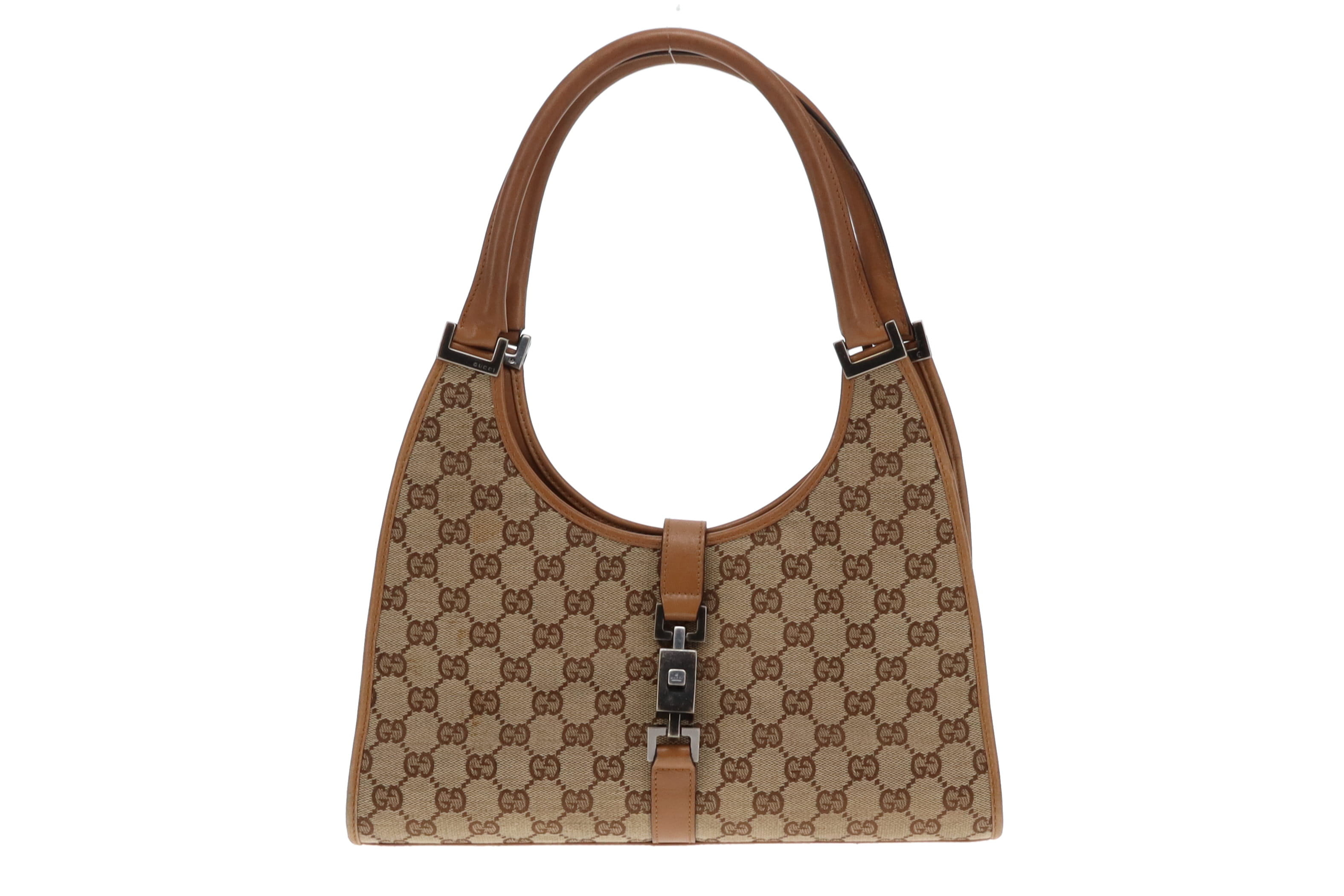 Gucci GG Canvas and Tan Leather Vintage Jackie