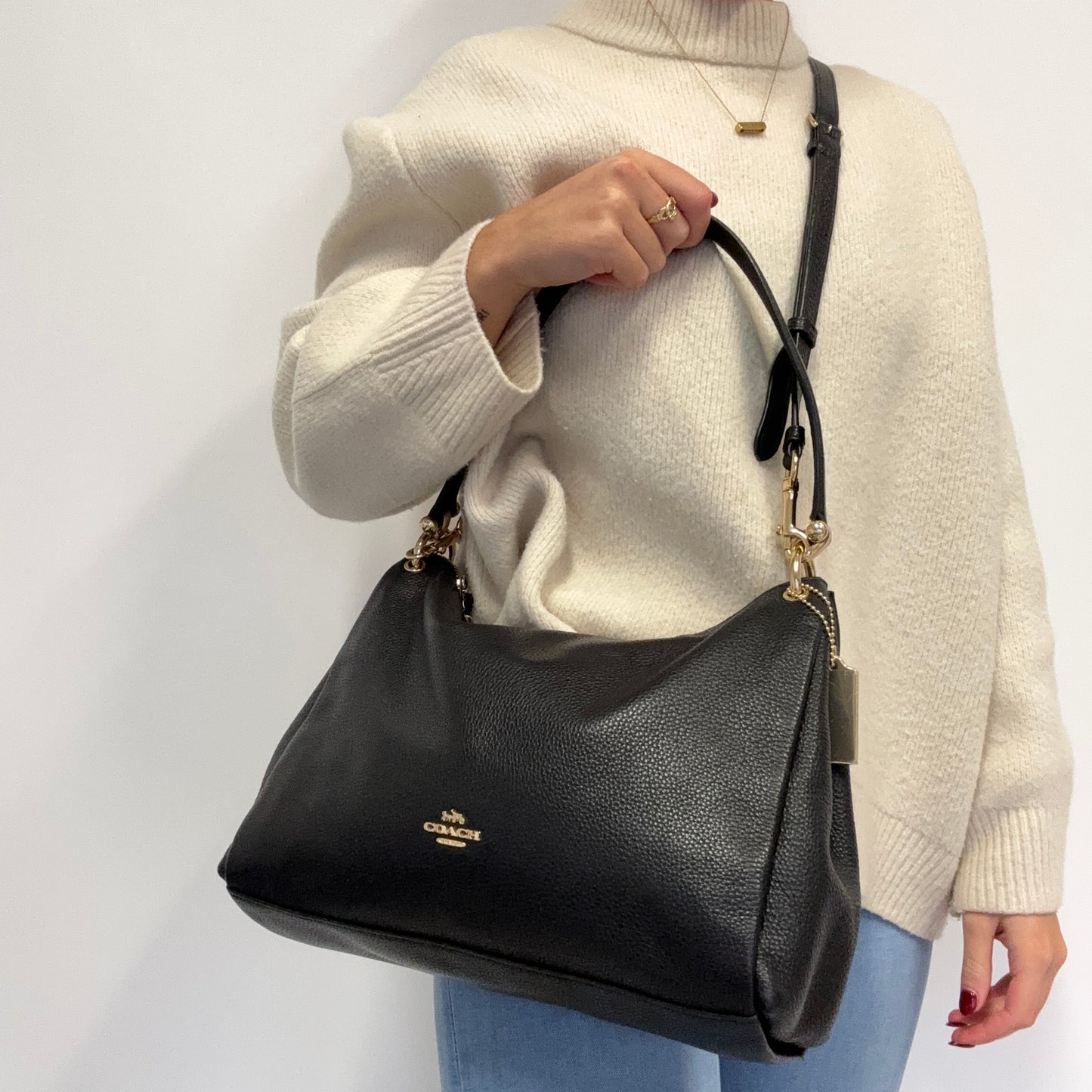 Coach Mia Shoulder Bag In Black Grained Leather