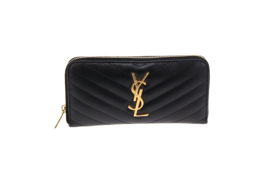Saint Laurent Long Zipped Wallet In Black Grain De Poudre Leather
