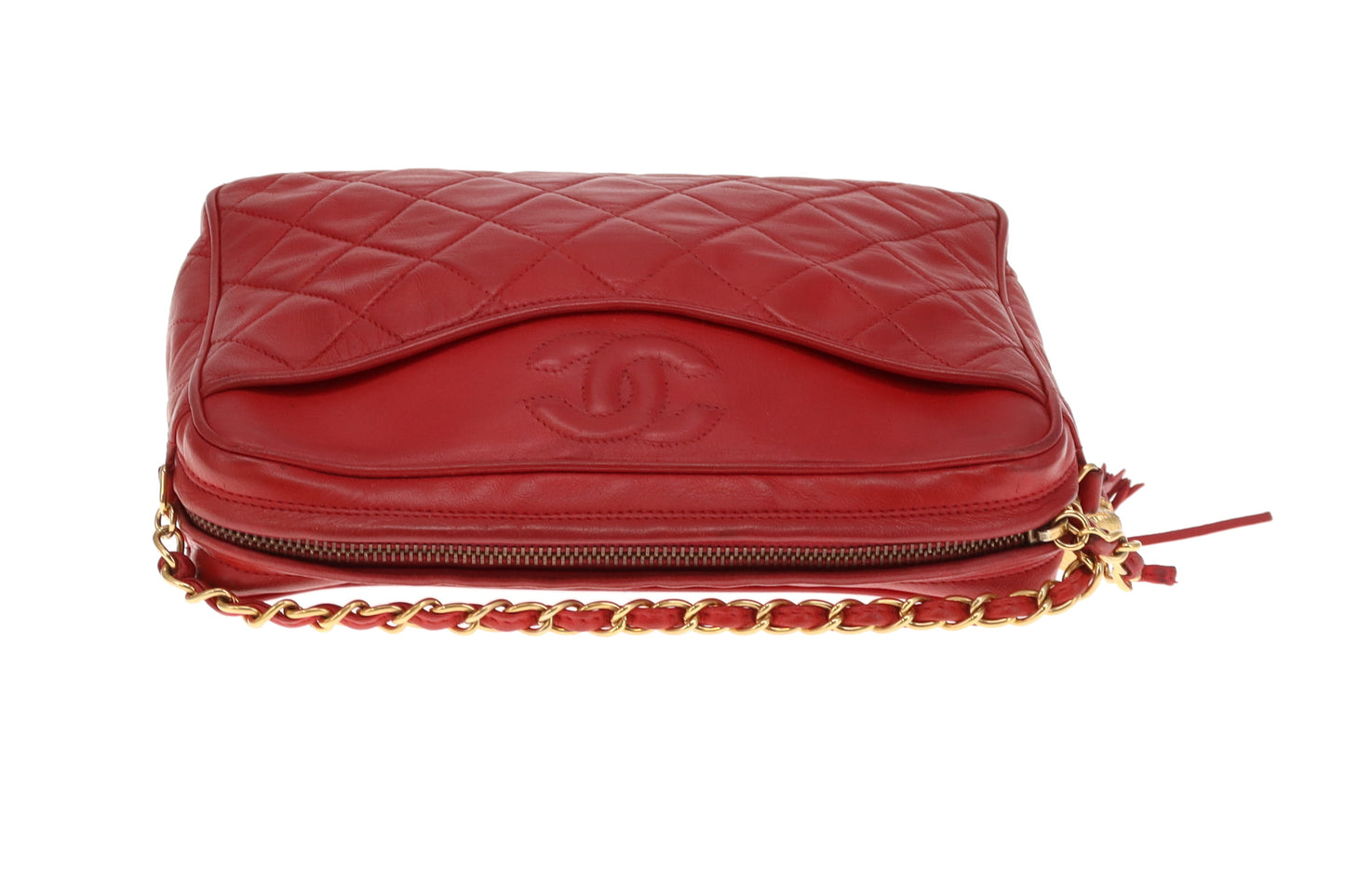 Chanel Vintage Matelasse Lambskin CC Camera Bag Red
