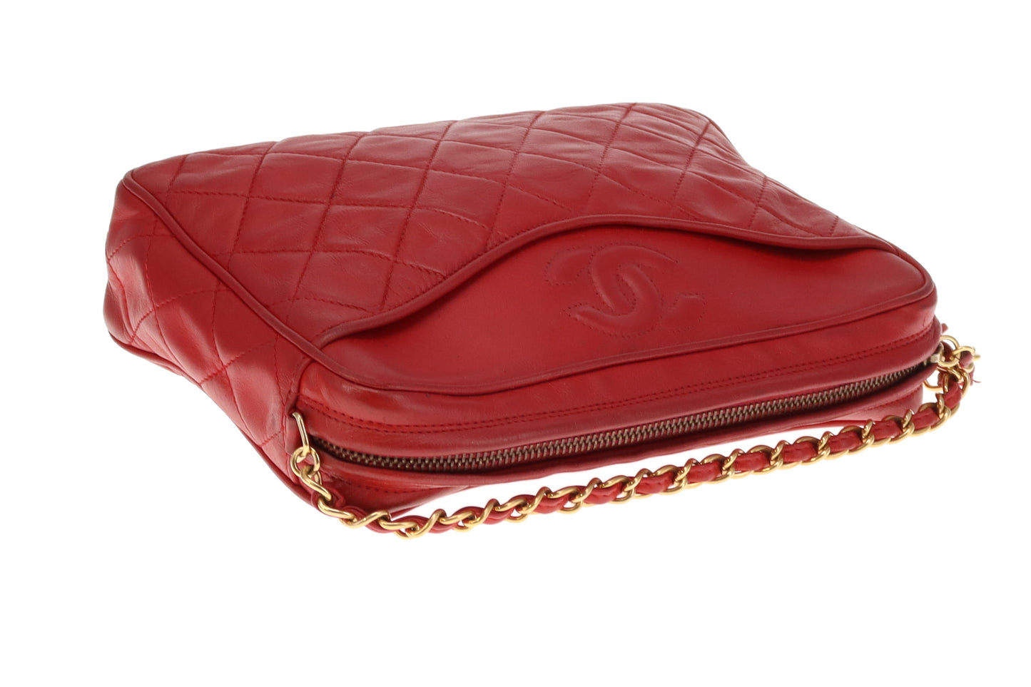 Chanel Vintage Matelasse Lambskin CC Camera Bag Red