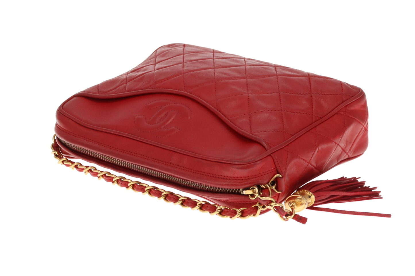 Chanel Vintage Matelasse Lambskin CC Camera Bag Red