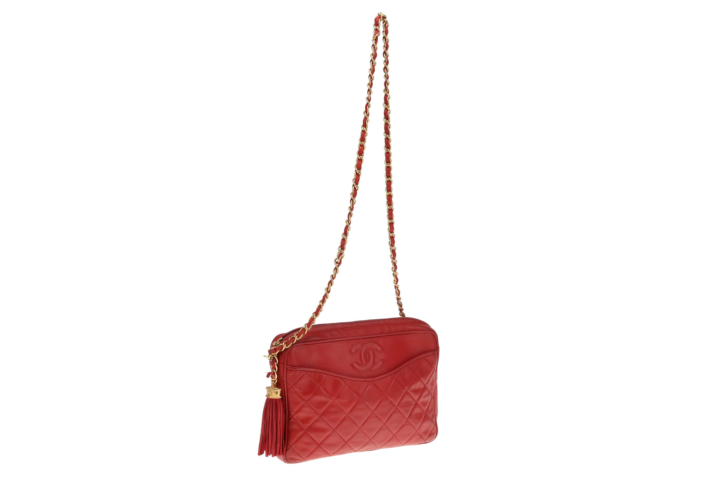 Chanel Vintage Matelasse Lambskin CC Camera Bag Red