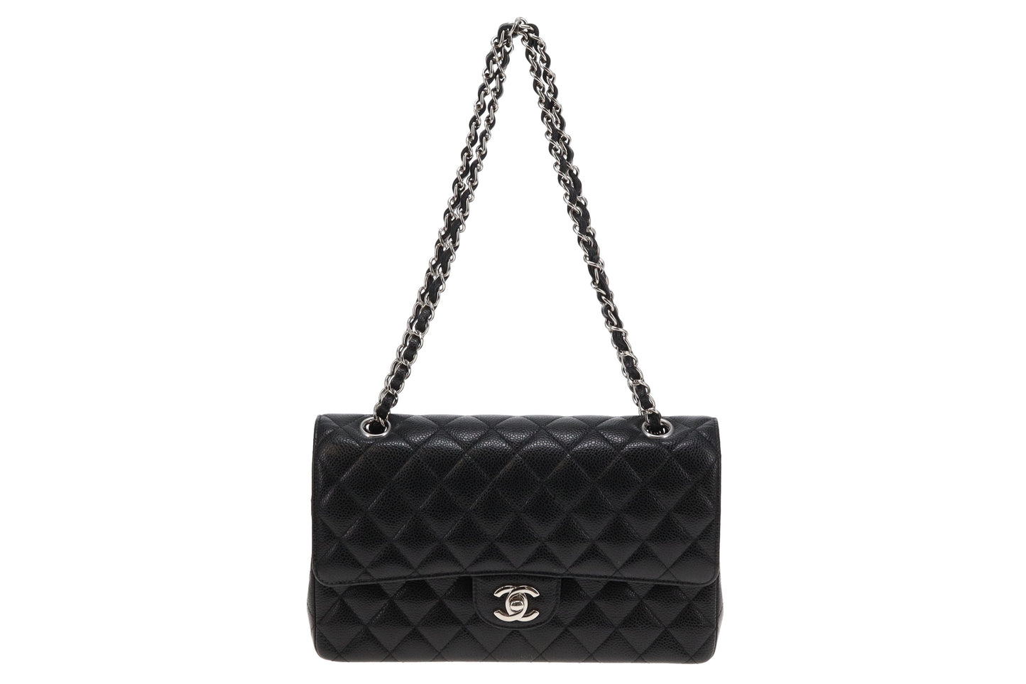 Chanel Black Caviar Leather Classic Medium Double Flap With Silver Hardware 2017/18