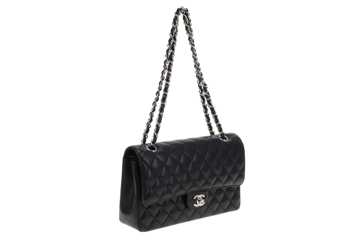 Chanel Black Caviar Leather Classic Medium Double Flap With Silver Hardware 2017/18