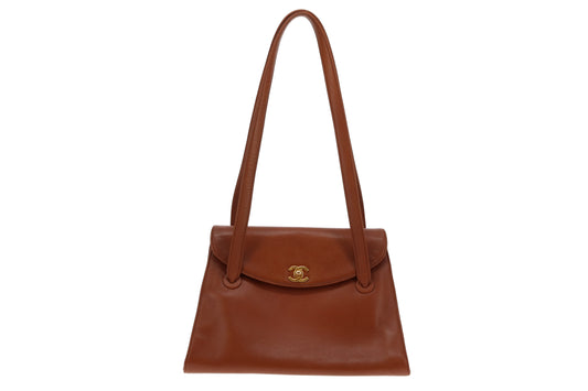 Chanel Tan Leather GHW Trapezoid Vintage Shoulder Bag 1997/1999