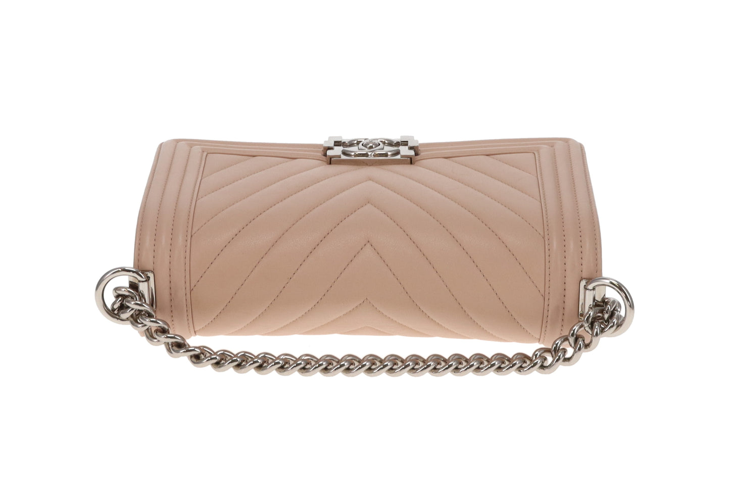 Chanel Boy Bag New Medium Beige Chevron With Silver Hardware 2016