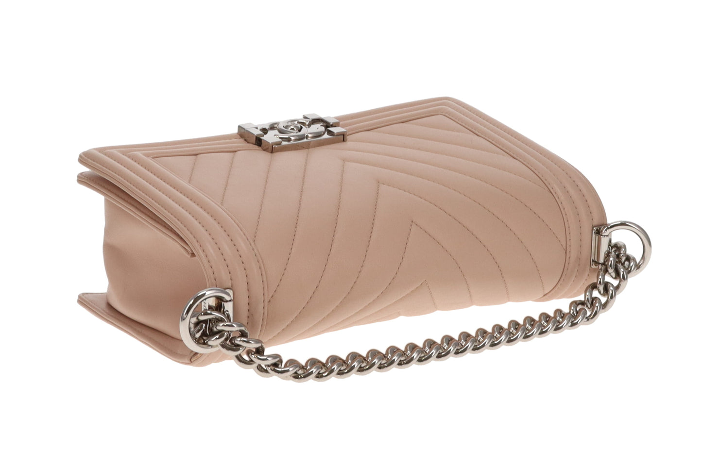 Chanel Boy Bag New Medium Beige Chevron With Silver Hardware 2016