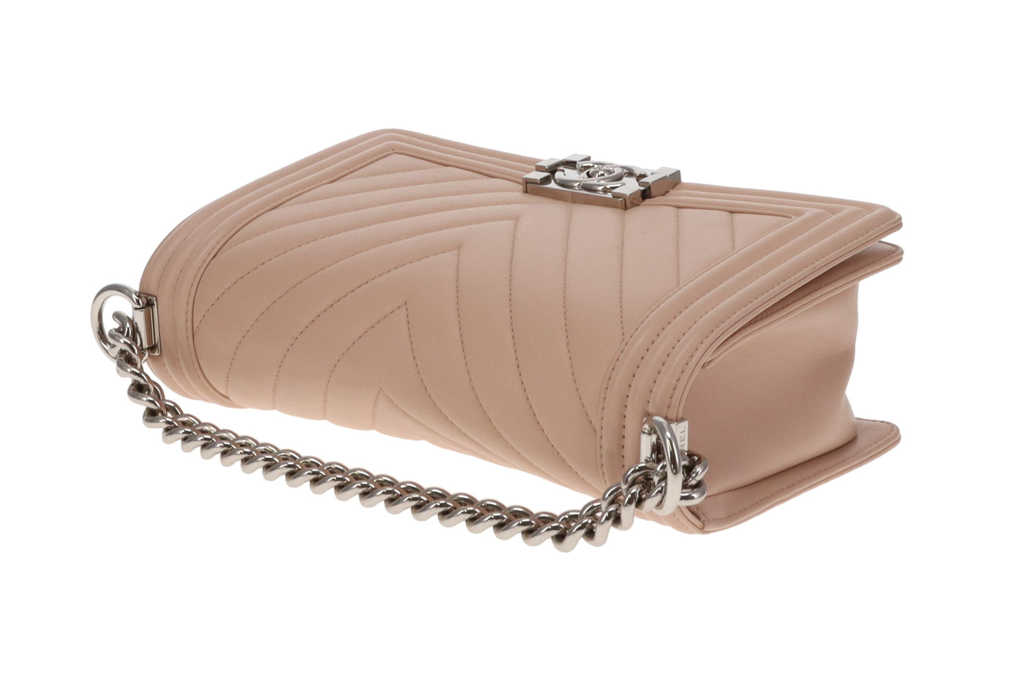 Chanel Boy Bag New Medium Beige Chevron With Silver Hardware 2016