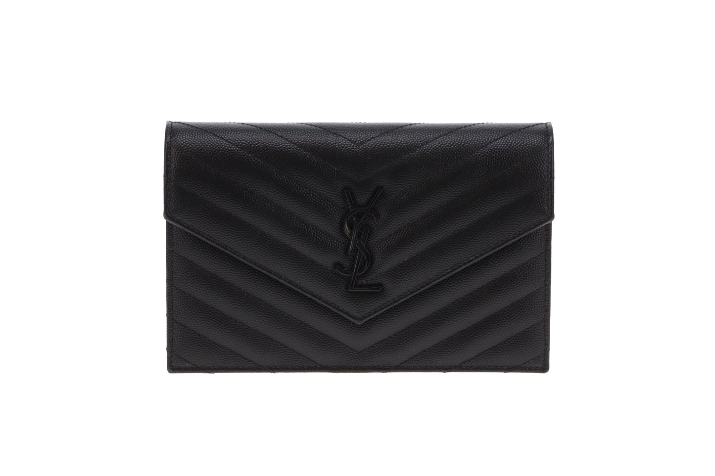 Saint Laurent Cassandre Envelope Wallet on Chain  Grain De Poudre All Black