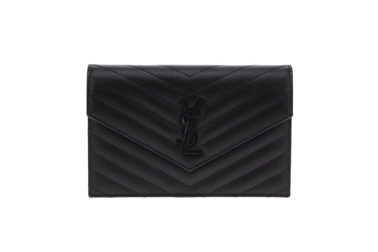 Saint Laurent Cassandre Envelope Wallet on Chain  Grain De Poudre All Black