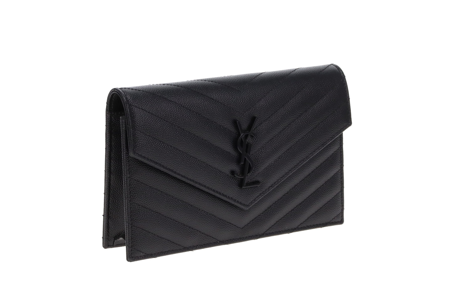 Saint Laurent Cassandre Envelope Wallet on Chain  Grain De Poudre All Black