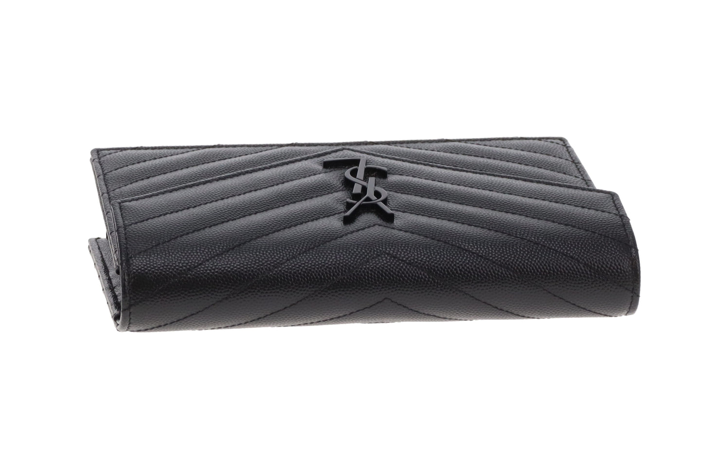 Saint Laurent Cassandre Envelope Wallet on Chain  Grain De Poudre All Black