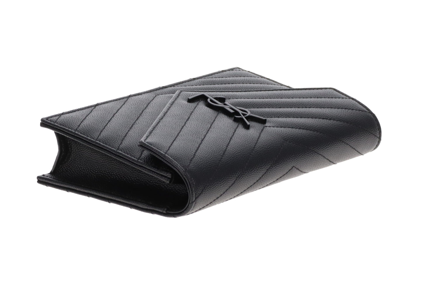 Saint Laurent Cassandre Envelope Wallet on Chain  Grain De Poudre All Black